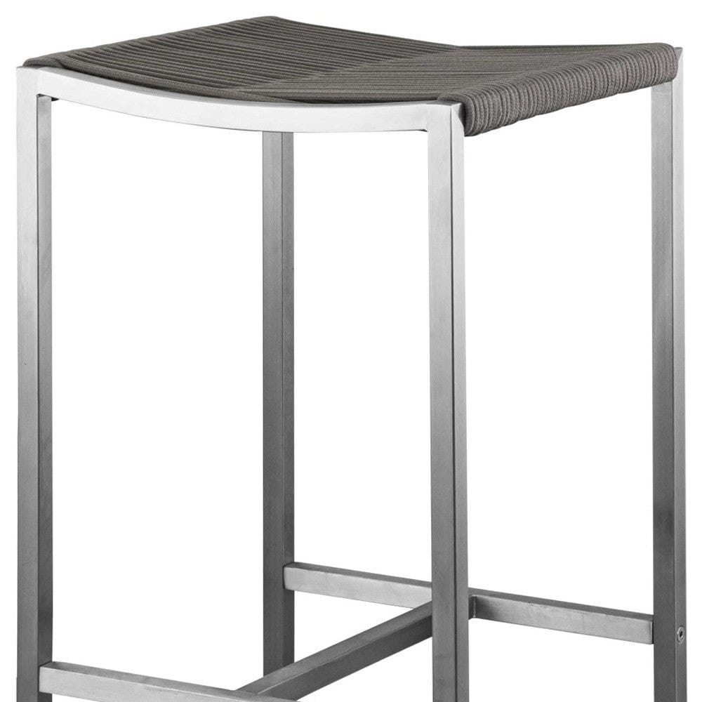 Set of Four 28" Brown And Silver Stainless Steel Backless Bar Height Bar Chairs - Homeroots