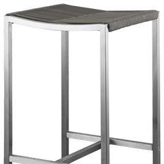 Set of Four 28" Brown And Silver Stainless Steel Backless Bar Height Bar Chairs - Homeroots