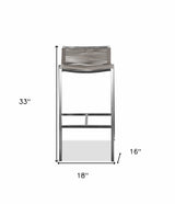 28" Brown And Silver Stainless Steel Low Back Bar Height Bar Chair - Homeroots - Flyclothing LLC