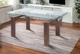 63" Clear and Brown Glass Self-Storing Leaf Dining Table - Homeroots