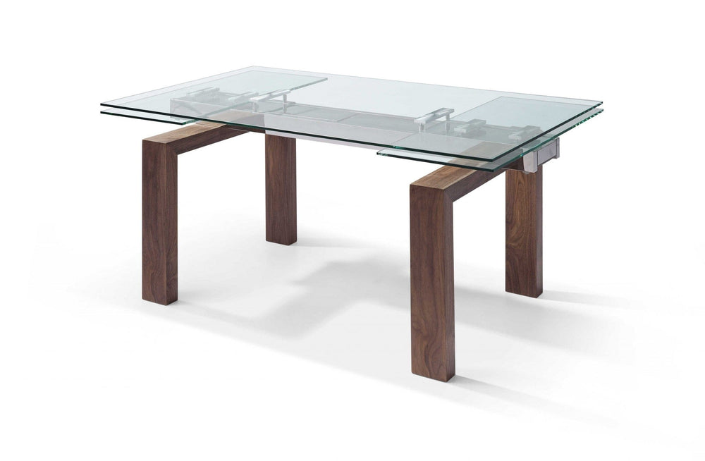 63" Clear and Brown Glass Self-Storing Leaf Dining Table - Homeroots