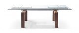 63" Clear and Brown Glass Self-Storing Leaf Dining Table - Homeroots