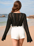 Drawstring Openwork Long Sleeve Cover-Up - Trendsi - Flyclothing LLC