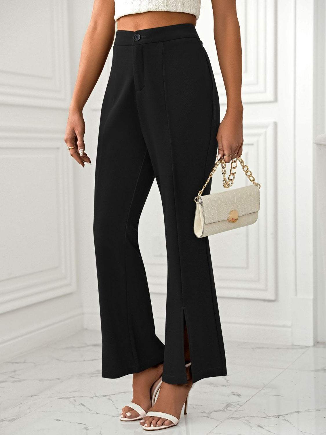 Slit Flare Pants with Pockets - Trendsi - Flyclothing LLC