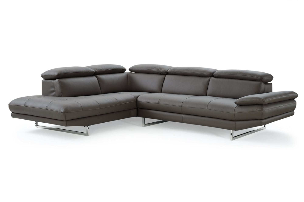 Dark Gray Genuine Leather L Shaped Two Piece Sofa and Chaise Sectional - Homeroots - Flyclothing LLC
