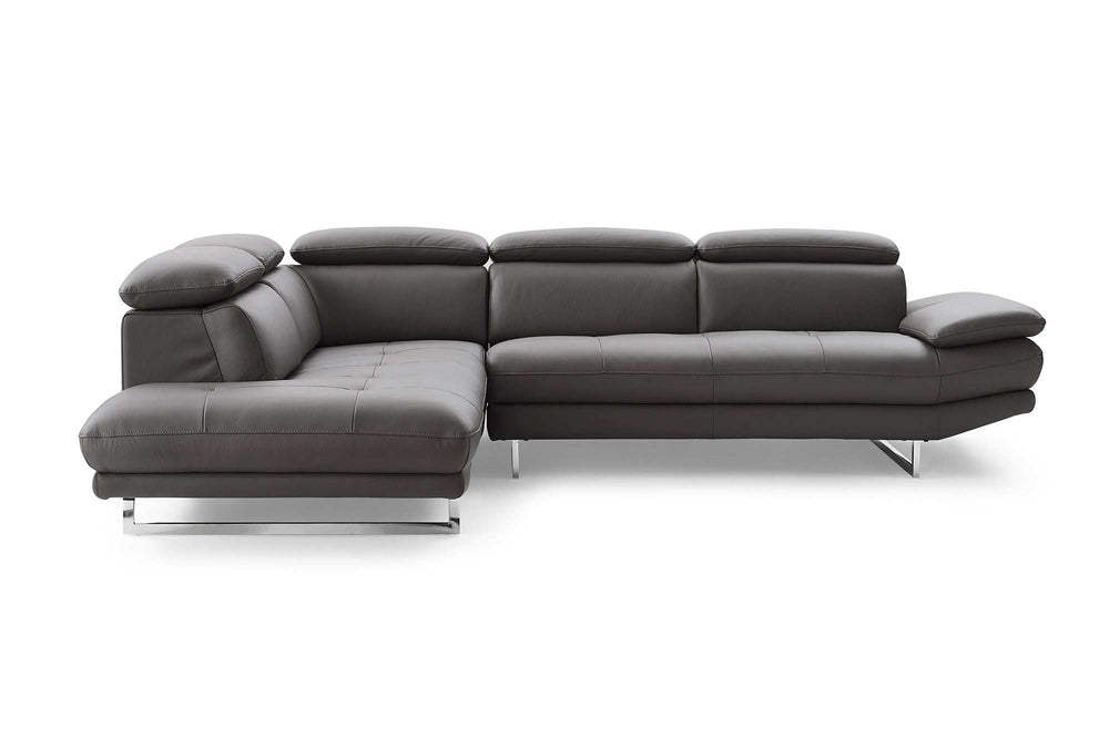 Dark Gray Genuine Leather L Shaped Two Piece Sofa and Chaise Sectional - Homeroots - Flyclothing LLC