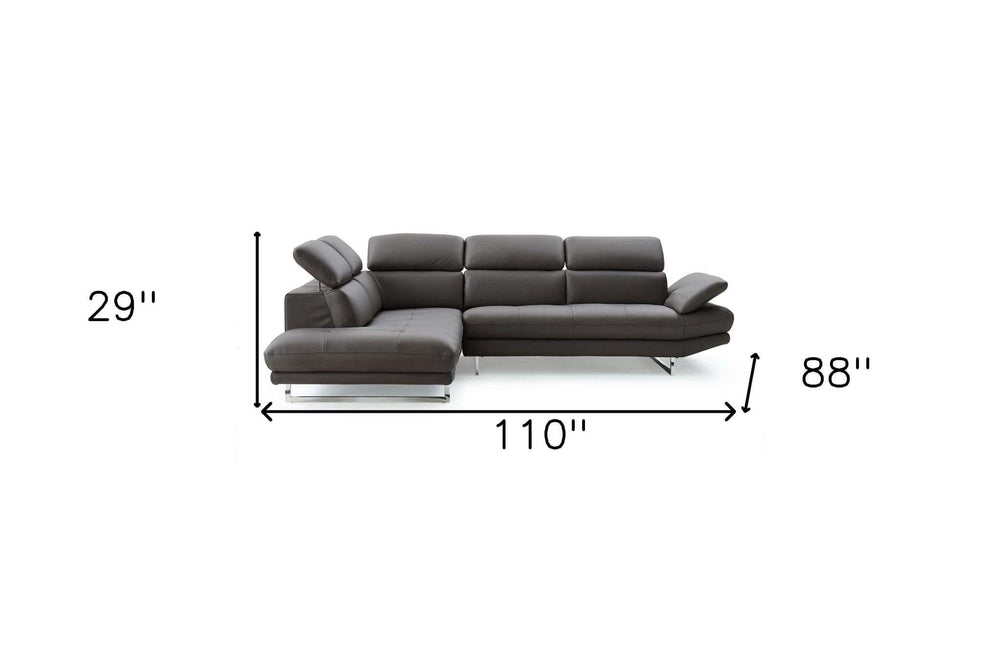 Dark Gray Genuine Leather L Shaped Two Piece Sofa and Chaise Sectional - Homeroots - Flyclothing LLC