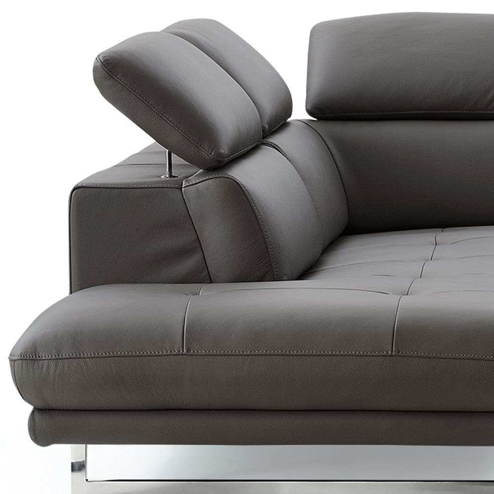 Dark Gray Genuine Leather L Shaped Two Piece Sofa and Chaise Sectional - Homeroots - Flyclothing LLC