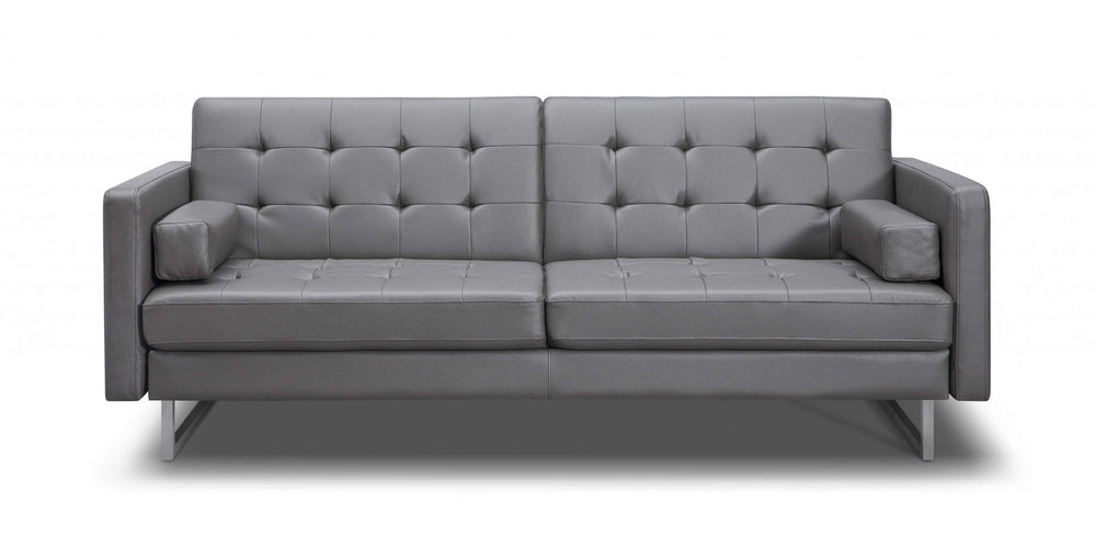 80" Gray Faux Leather Sleeper Sofa With Silver Legs - Homeroots - Flyclothing LLC
