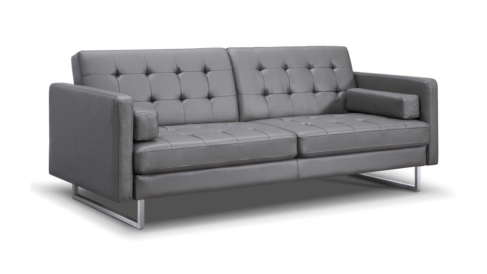 80" Gray Faux Leather Sleeper Sofa With Silver Legs - Homeroots - Flyclothing LLC