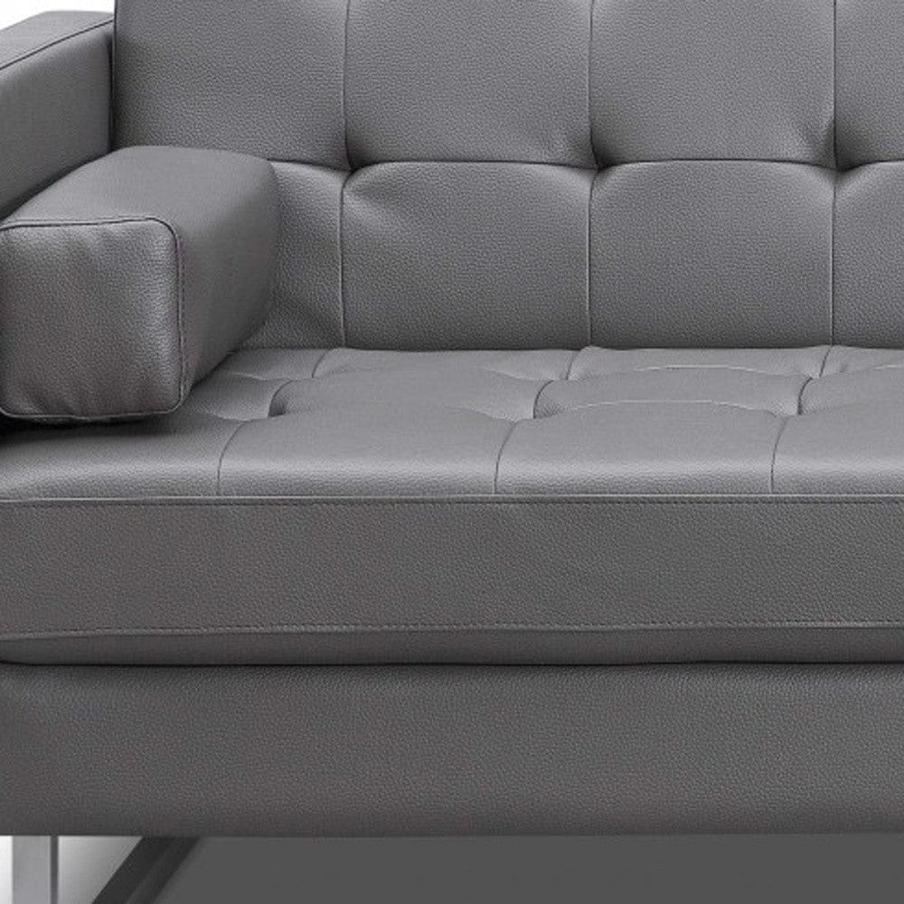 80" Gray Faux Leather Sleeper Sofa With Silver Legs - Homeroots - Flyclothing LLC