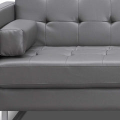 80" Gray Faux Leather Sleeper Sofa With Silver Legs