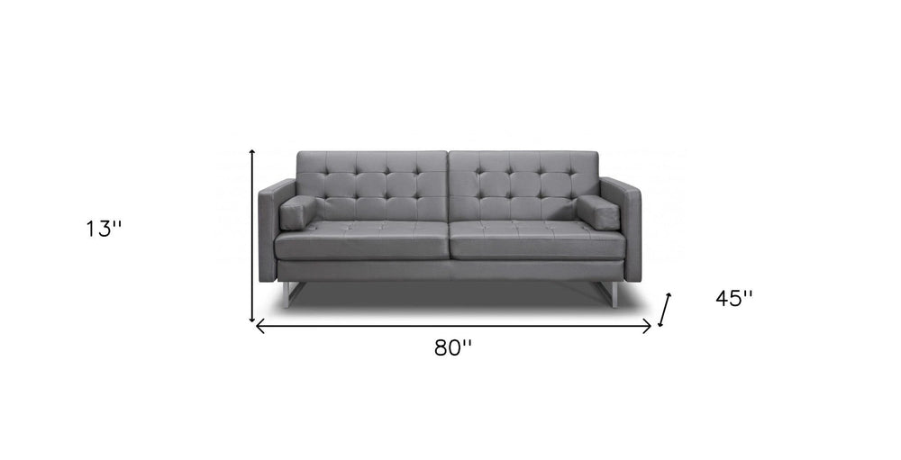 80" Gray Faux Leather Sleeper Sofa With Silver Legs - Homeroots - Flyclothing LLC