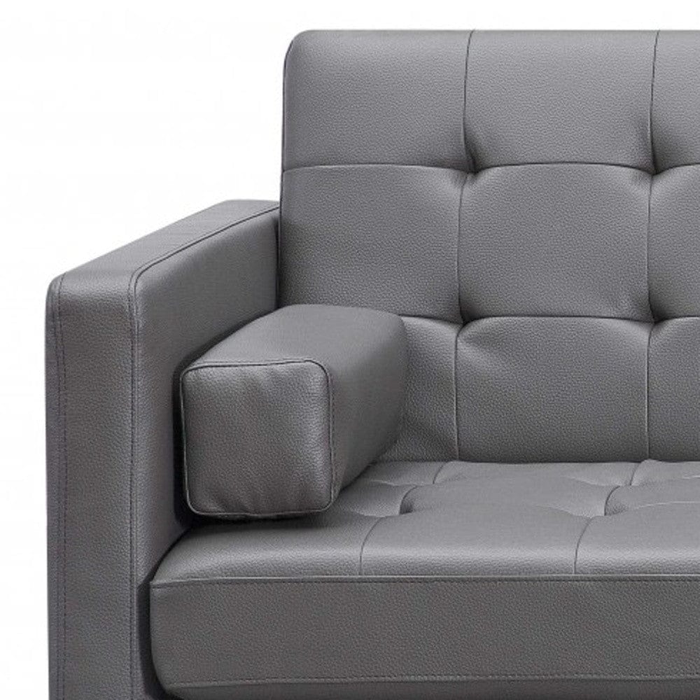 80" Gray Faux Leather Sleeper Sofa With Silver Legs - Homeroots - Flyclothing LLC