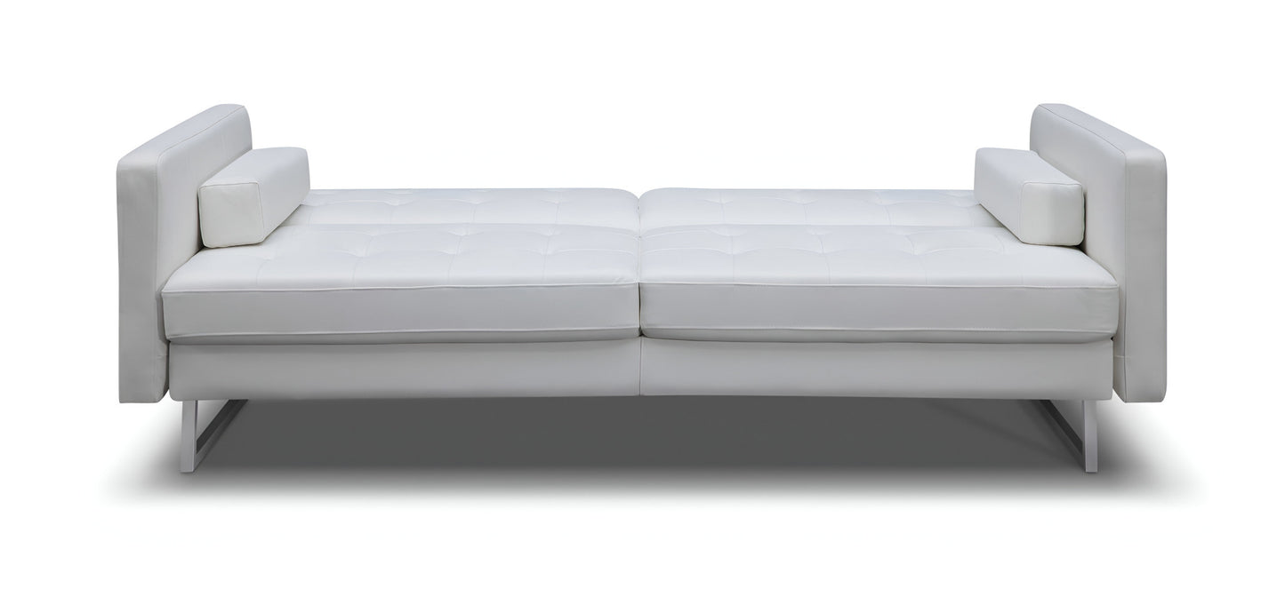 80" White Faux Leather Sleeper Sofa With Silver Legs - Homeroots - Flyclothing LLC