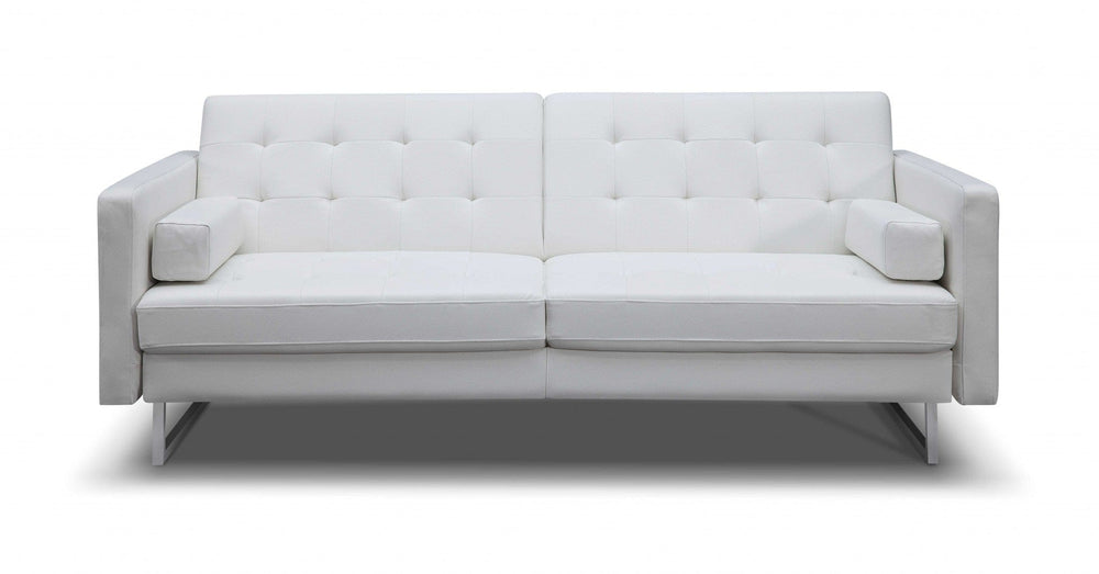 80" White Faux Leather Sleeper Sofa With Silver Legs - Homeroots - Flyclothing LLC