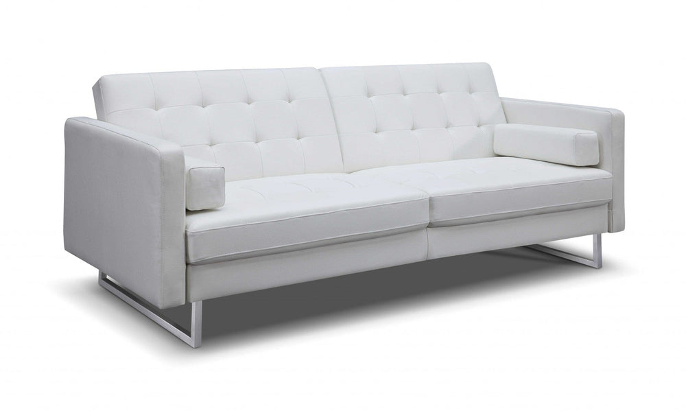 80" White Faux Leather Sleeper Sofa With Silver Legs - Homeroots - Flyclothing LLC
