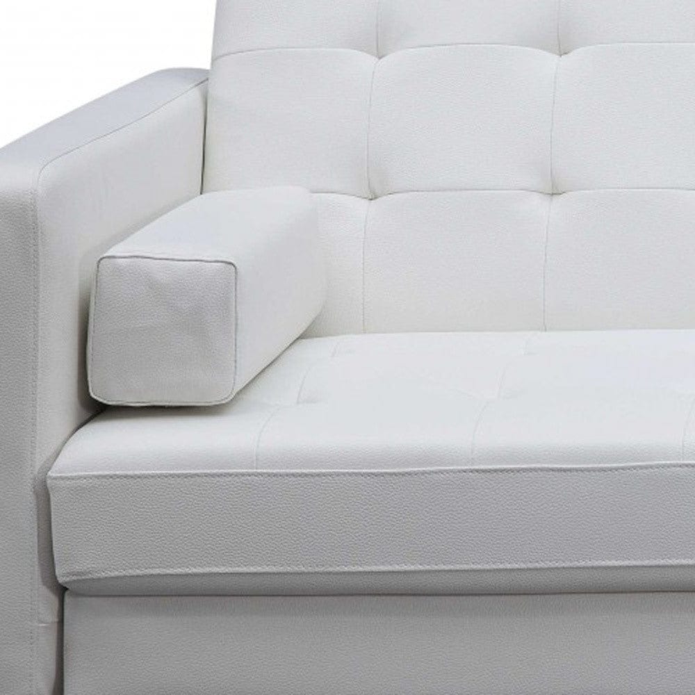 80" White Faux Leather Sleeper Sofa With Silver Legs - Homeroots - Flyclothing LLC