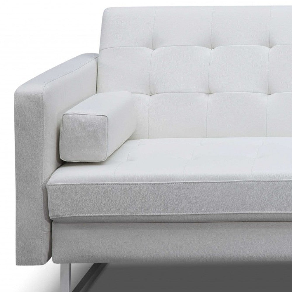80" White Faux Leather Sleeper Sofa With Silver Legs - Homeroots - Flyclothing LLC