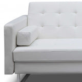 80" White Faux Leather Sleeper Sofa With Silver Legs - Homeroots - Flyclothing LLC