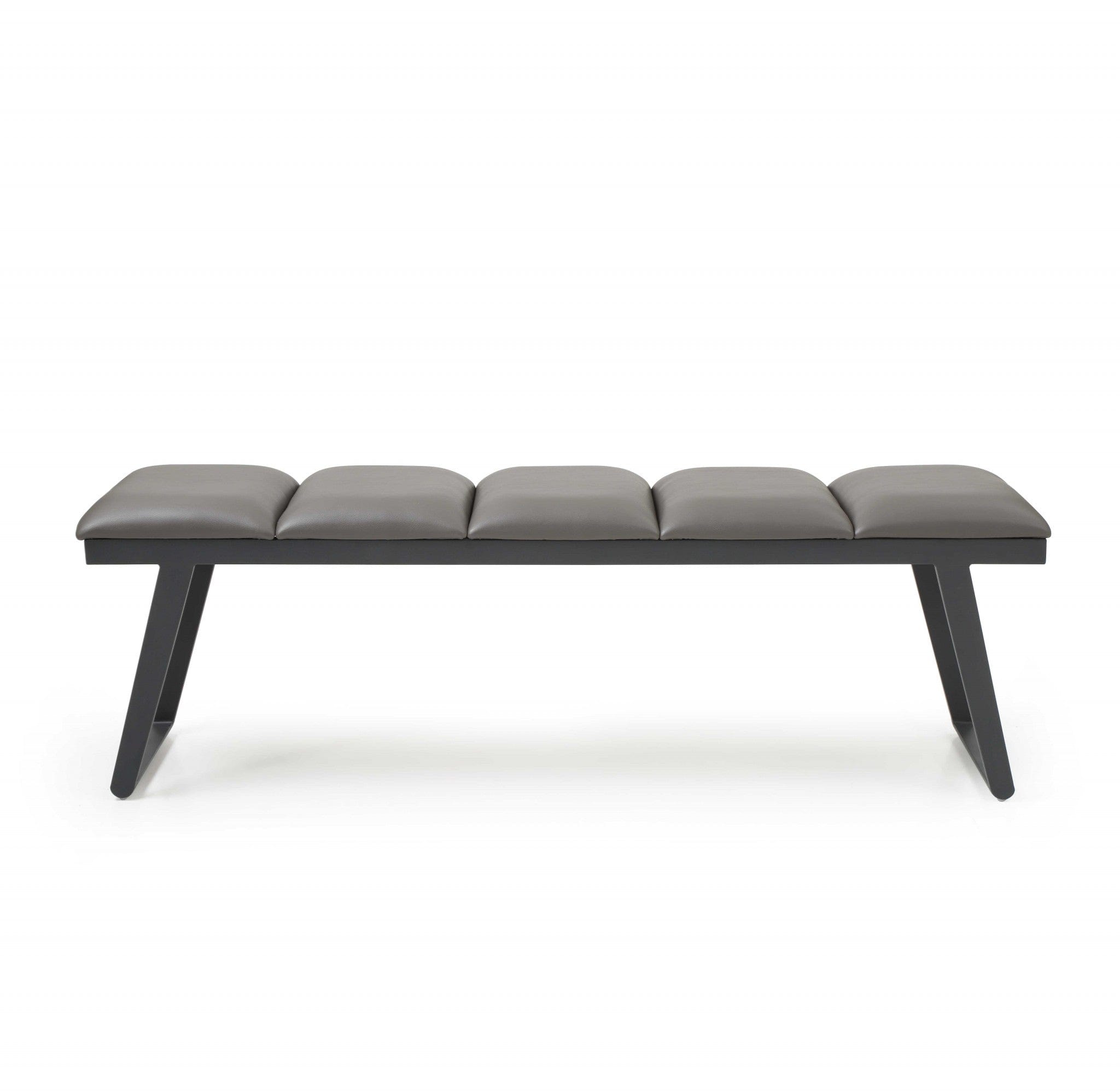 57" Gray Upholstered Faux Leather Bench - Homeroots - Flyclothing LLC