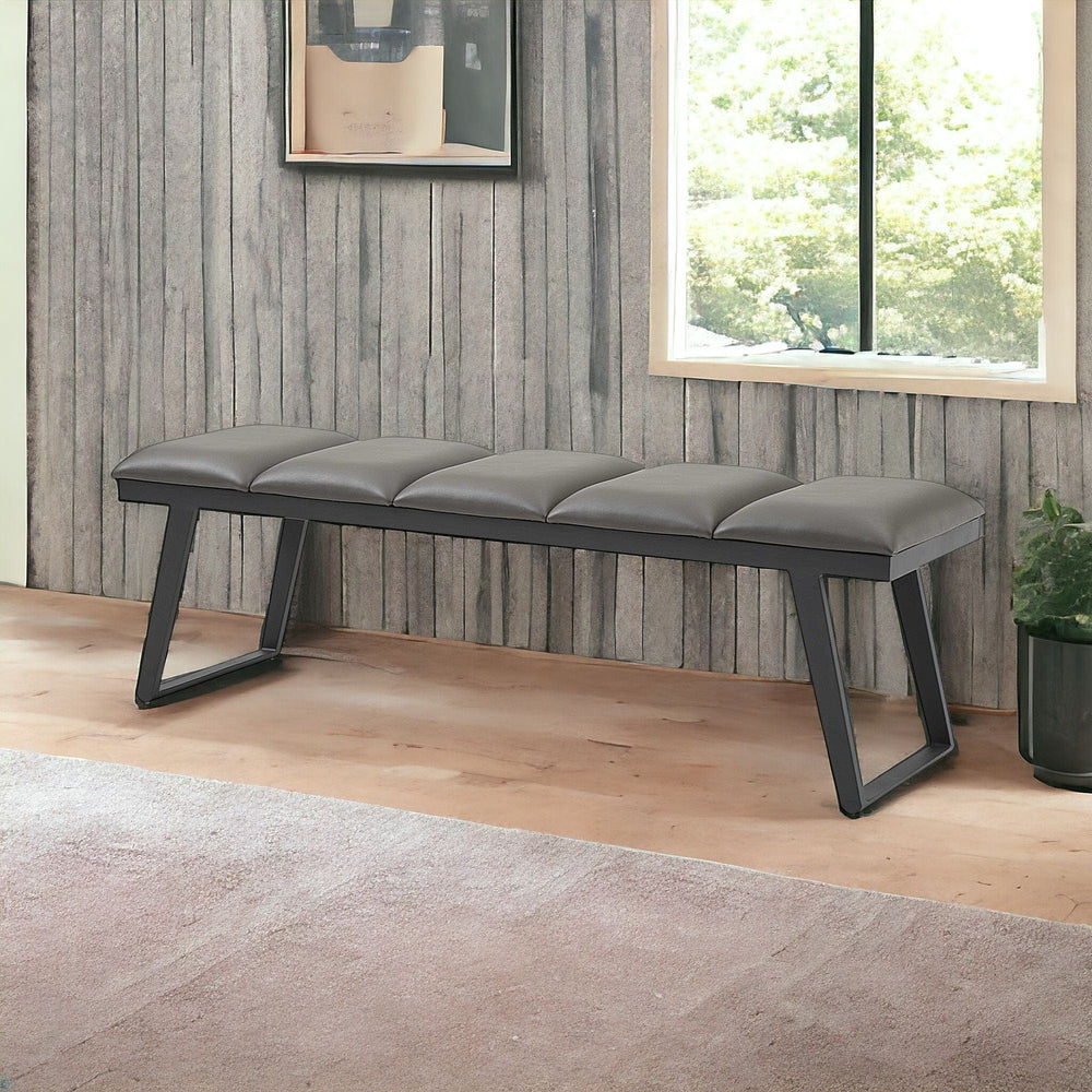 57" Gray Upholstered Faux Leather Bench - Homeroots - Flyclothing LLC