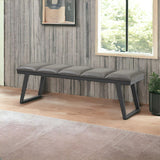 57" Gray Upholstered Faux Leather Bench - Homeroots