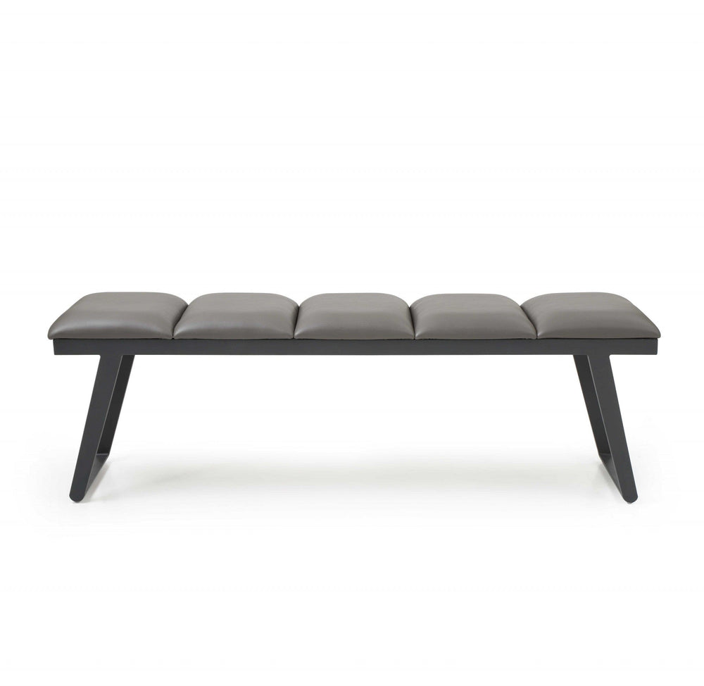 57" Gray Upholstered Faux Leather Bench - Homeroots