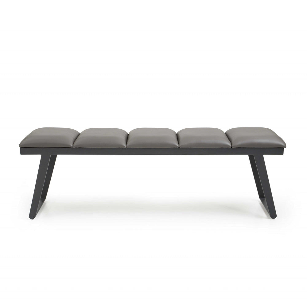 57" Gray Upholstered Faux Leather Bench - Homeroots - Flyclothing LLC