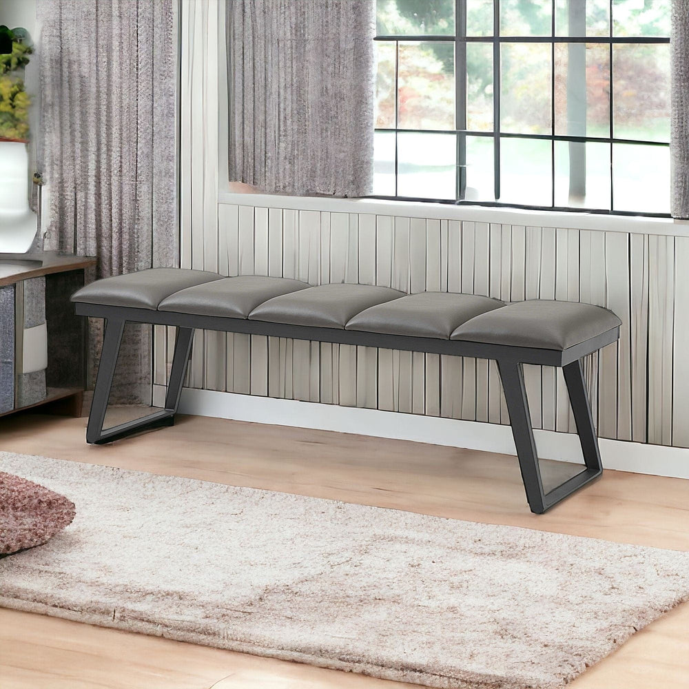 57" Gray Upholstered Faux Leather Bench - Homeroots - Flyclothing LLC