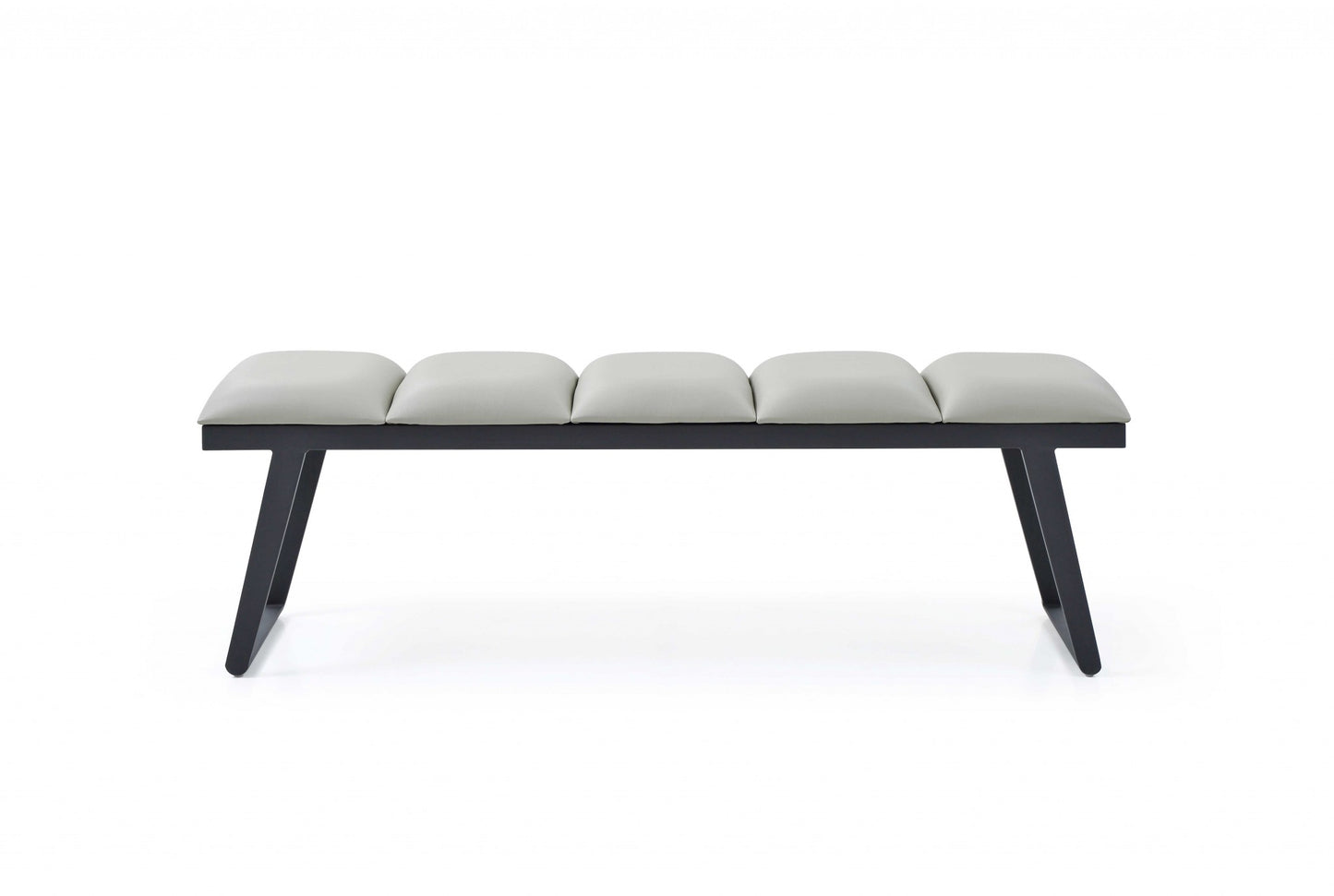 57" Light Gray and Black Upholstered Faux Leather Bench - Homeroots - Flyclothing LLC