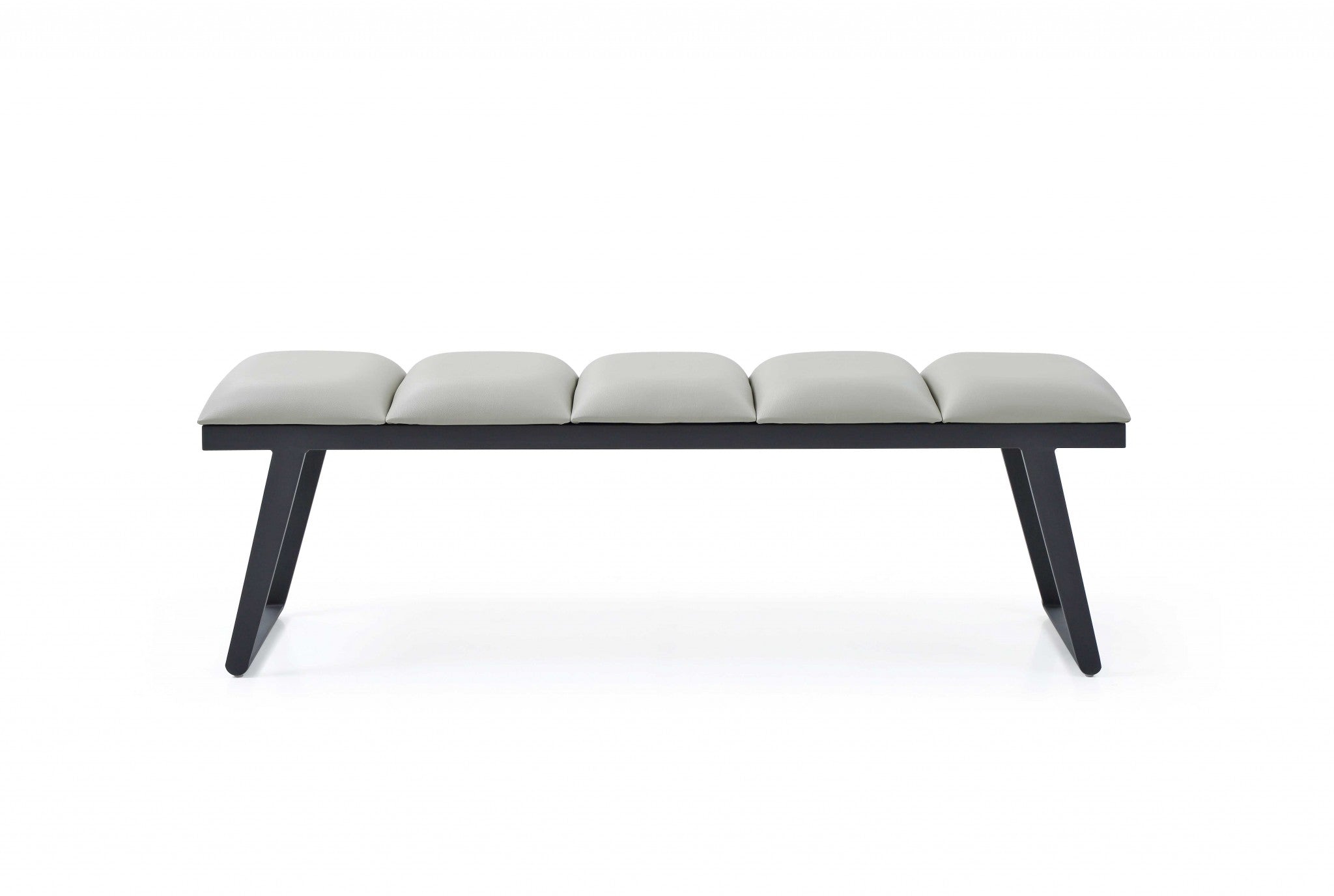 57" Light Gray and Black Upholstered Faux Leather Bench - Homeroots - Flyclothing LLC