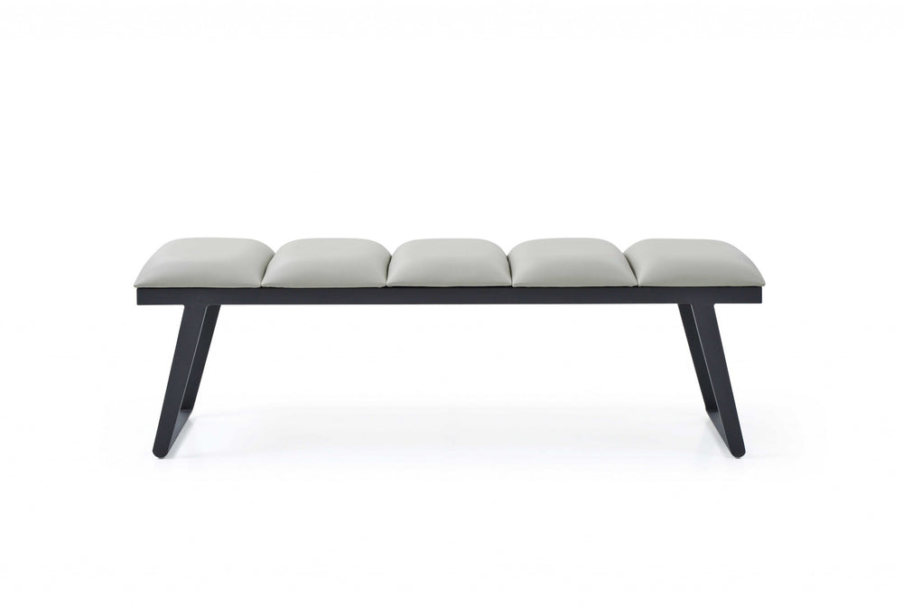 57" Light Gray and Black Upholstered Faux Leather Bench - Homeroots