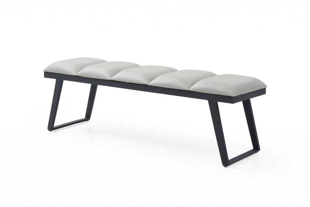 57" Light Gray and Black Upholstered Faux Leather Bench - Homeroots - Flyclothing LLC