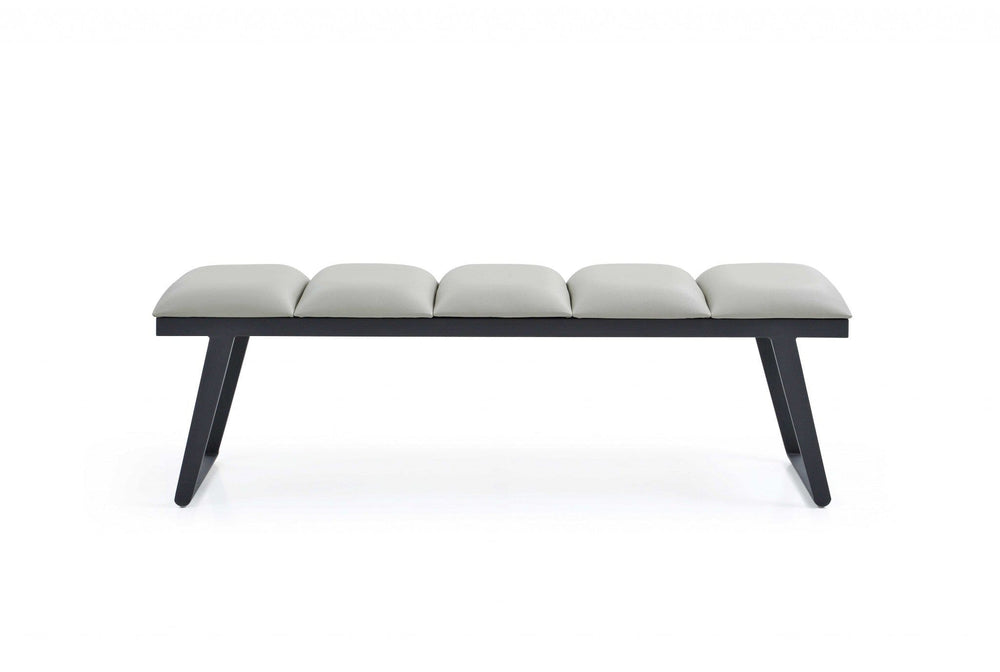 57" Light Gray and Black Upholstered Faux Leather Bench - Homeroots - Flyclothing LLC