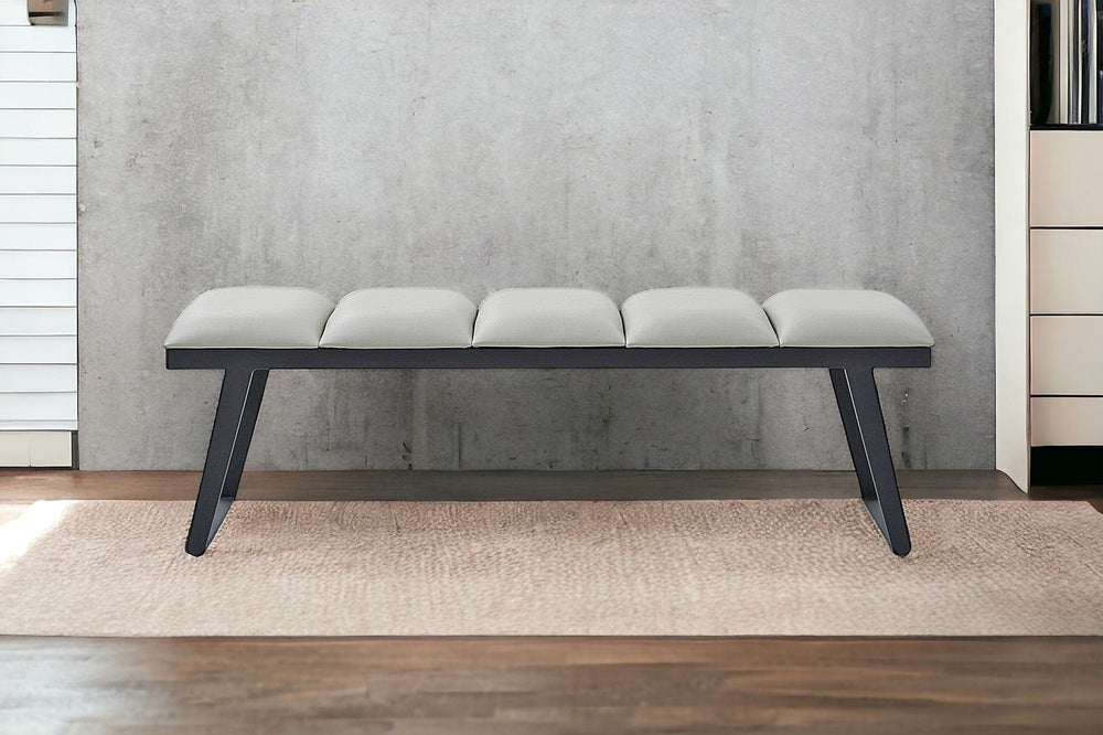 57" Light Gray and Black Upholstered Faux Leather Bench - Homeroots - Flyclothing LLC