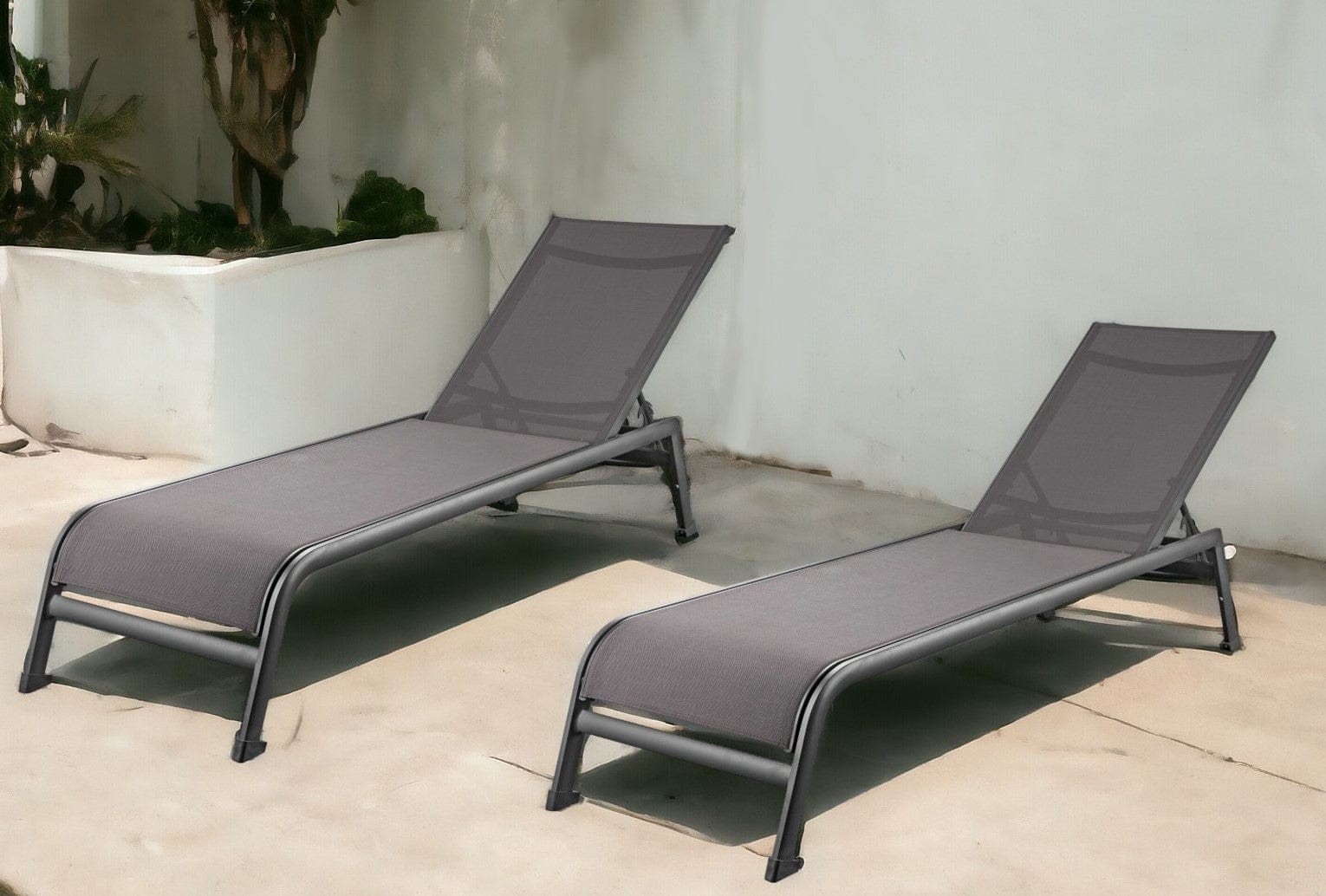 Set of Two 23" Taupe Metal Outdoor Chaise Lounge - Homeroots - Flyclothing LLC