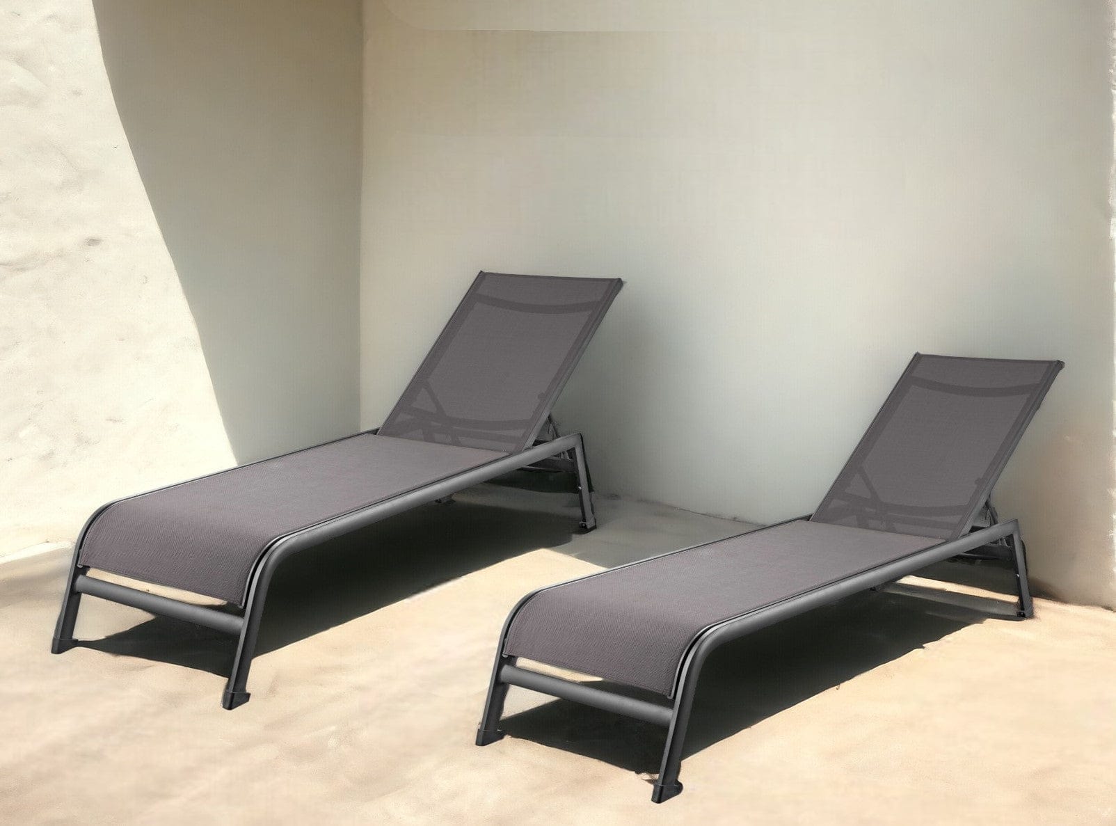 Set of Two 23" Taupe Metal Outdoor Chaise Lounge - Homeroots - Flyclothing LLC