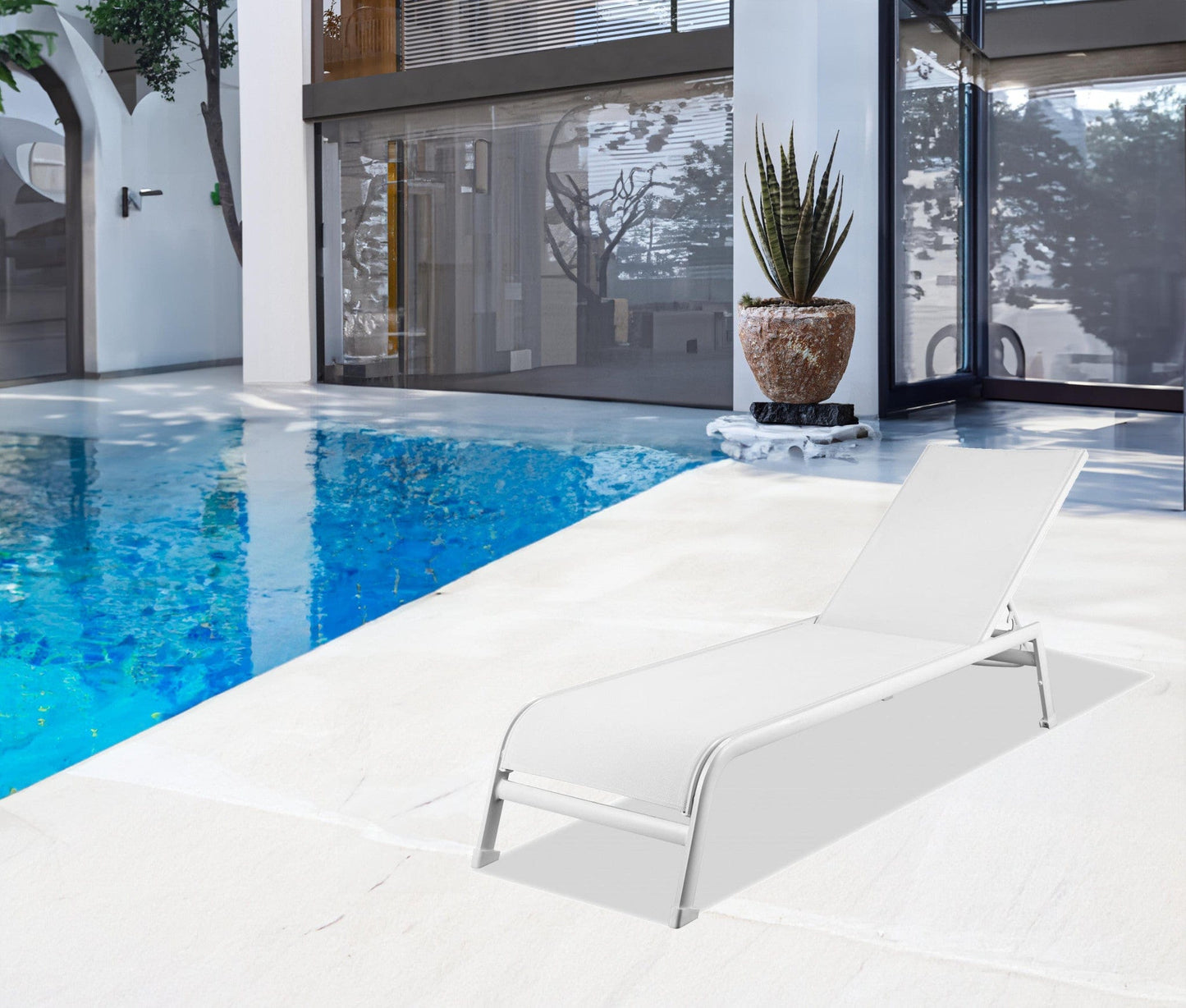 Set of Two 23" White and Chrome Indoor Outdoor Chaise Lounge - Homeroots - Flyclothing LLC