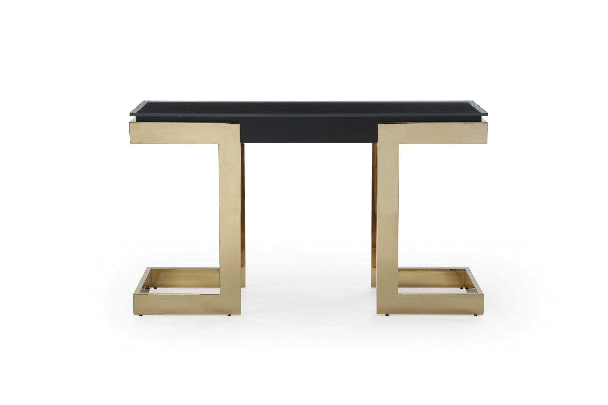 52" Black and Gold Glass Pedestal Console Table - Homeroots
