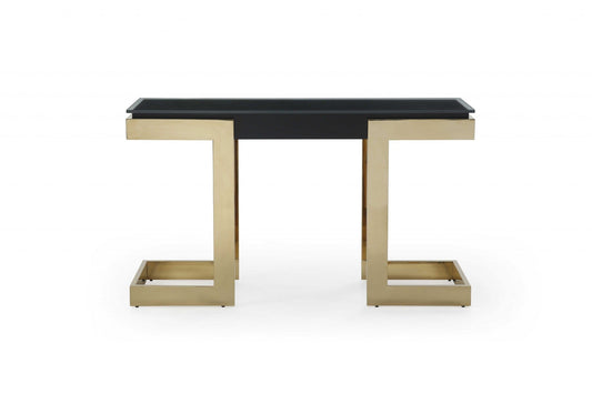 52" Black and Gold Glass Pedestal Console Table - Homeroots