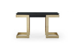 52" Black and Gold Glass Pedestal Console Table - Homeroots
