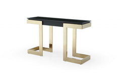 52" Black and Gold Glass Pedestal Console Table - Homeroots