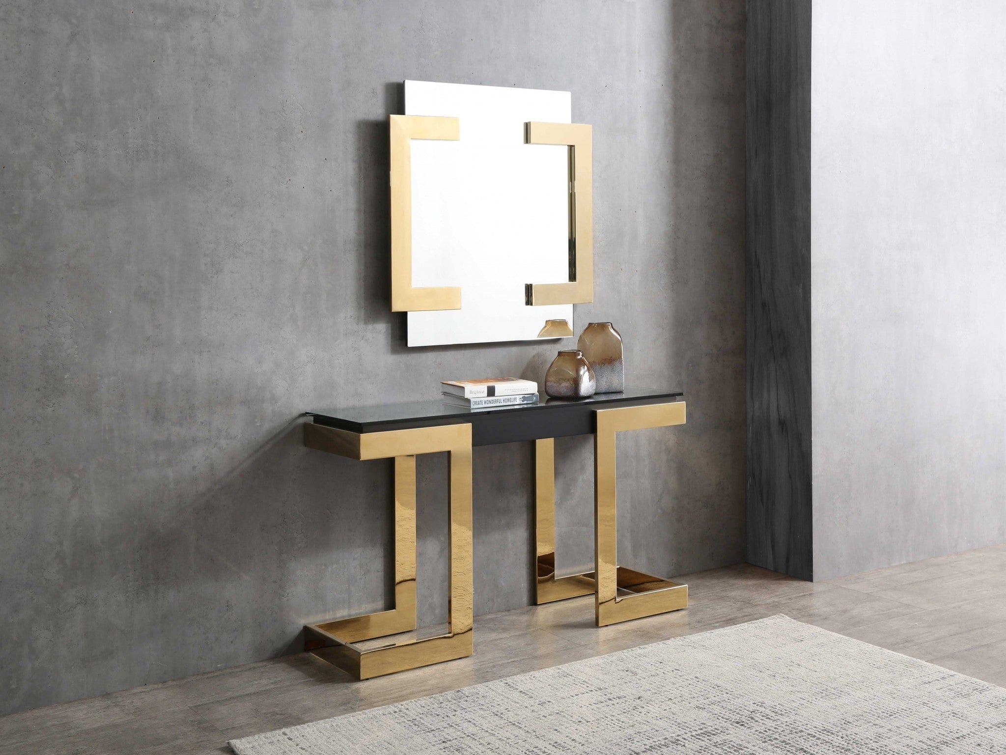 52" Black and Gold Glass Pedestal Console Table - Homeroots