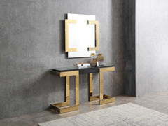 52" Black and Gold Glass Pedestal Console Table - Homeroots