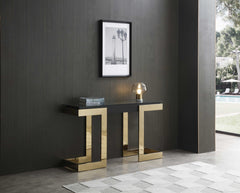 52" Black and Gold Glass Pedestal Console Table - Homeroots