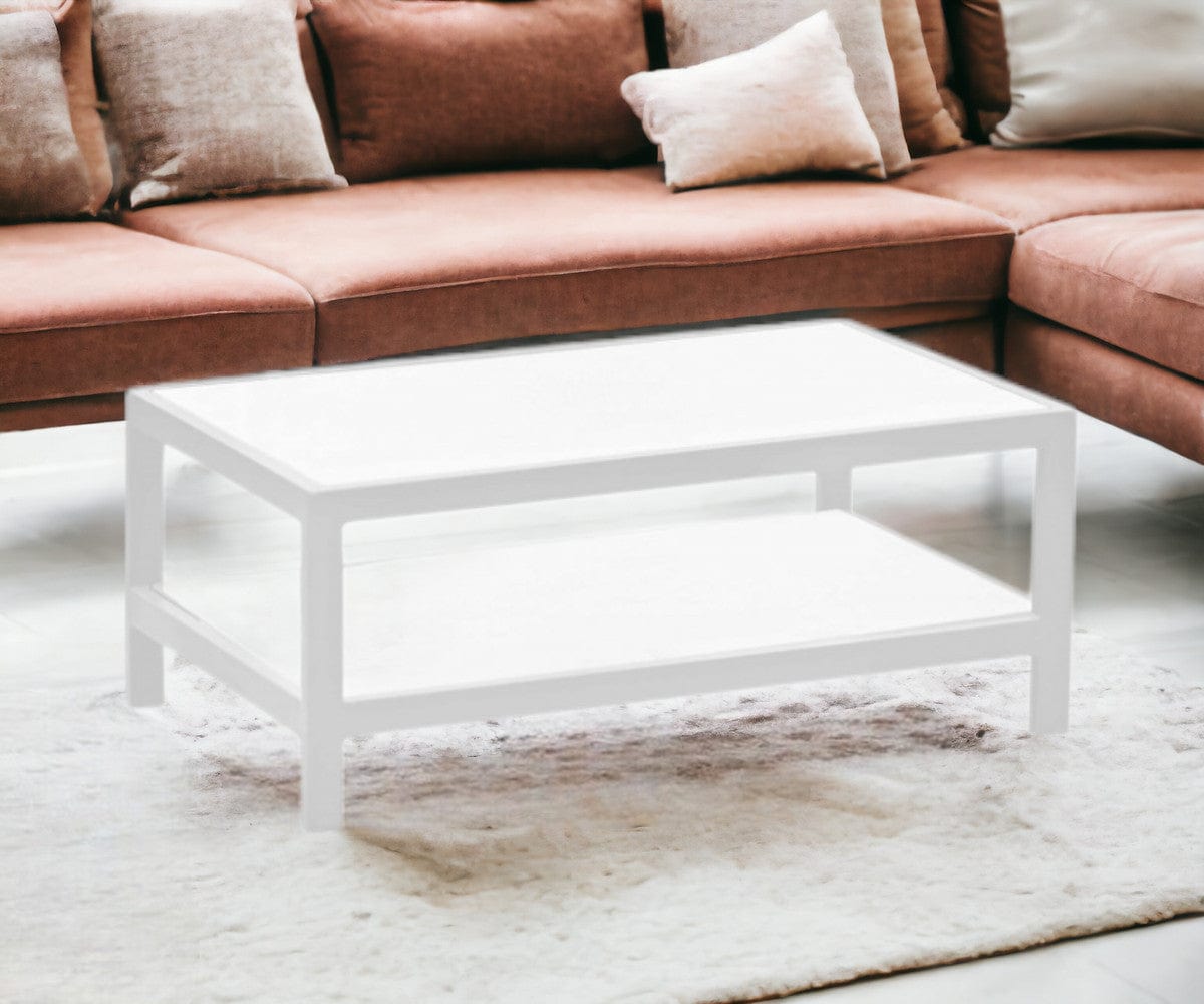 35" White Aluminum Coffee Table With Shelf - Homeroots