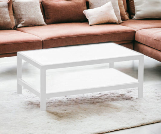 35" White Aluminum Coffee Table With Shelf - Homeroots