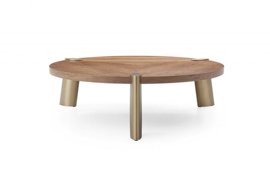 55" Brown And Gold Stainless Steel Round Coffee Table - Homeroots