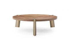 55" Brown And Gold Stainless Steel Round Coffee Table - Homeroots